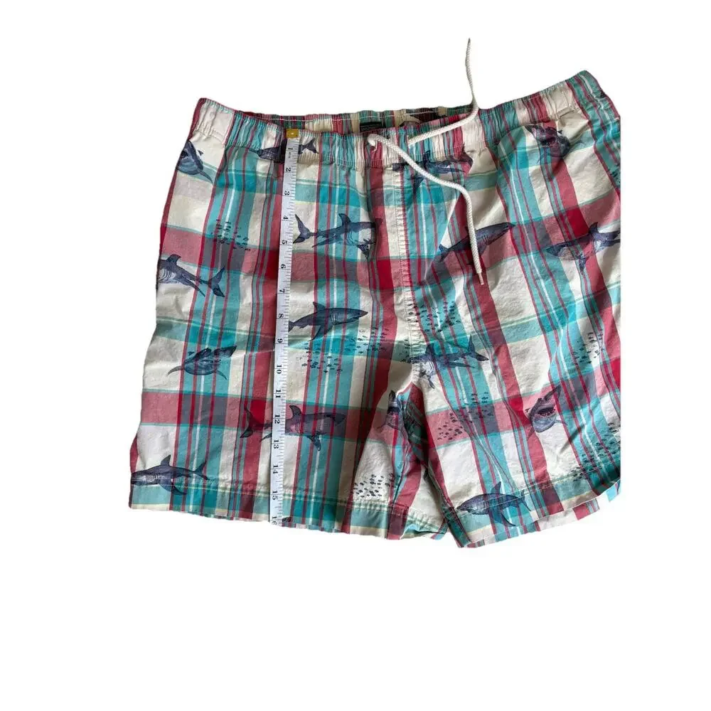 Vintage Polo Sport Ralph Lauren Plaid Swim Trunks Board Shorts Mens Large Shark